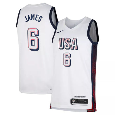 Mens Lebron James USA Home White Jersey